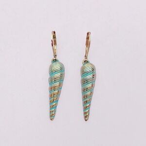Gold Enamel Spiral Seashell Earrings